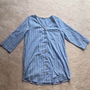 Entro Blue Striped Button-Down Linen Dress